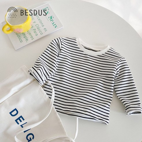 [당일발송] 유아 아기 단가라 티셔츠 봄 가을 줄무늬 기본티 백일 돌 촬영룩 쌍둥이 형제룩 100일 베베옷