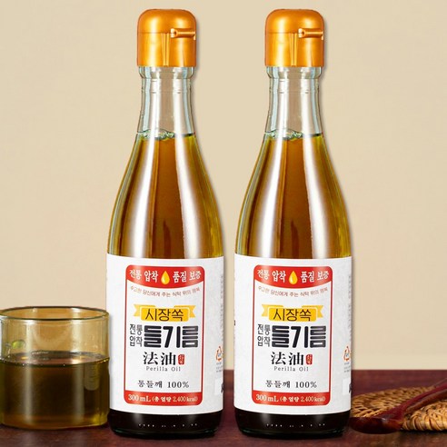 시장쏙 전통압착 들기름, 300ml, 2개