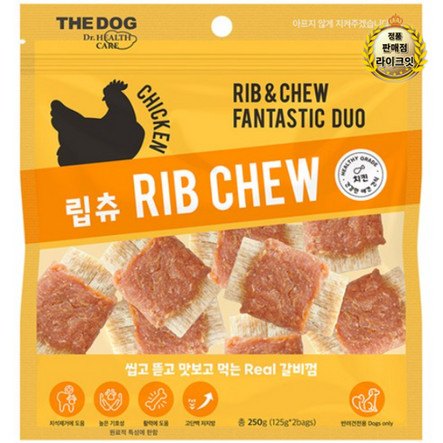 더독 강아지 갈비껌 간식 립츄, 치킨, 250g, 3개