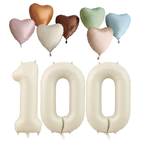 파파 파티 크림 하트 대형 숫자 기념일 생일 풍선 세트, 1세트, 크림 100 + 하트7종