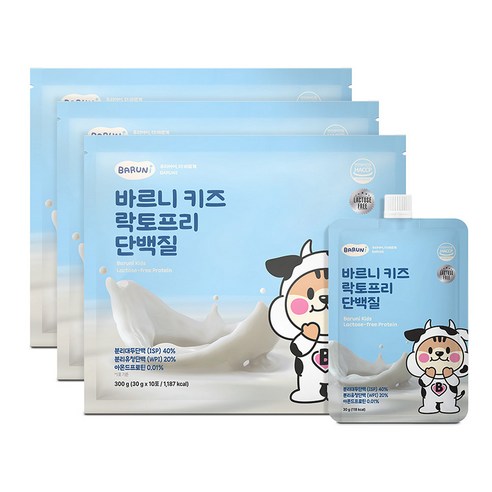 바르니 키즈 락토프리 단백질 어린이 쉐이크 파우치 10개입, 없음, 3세트, 300g