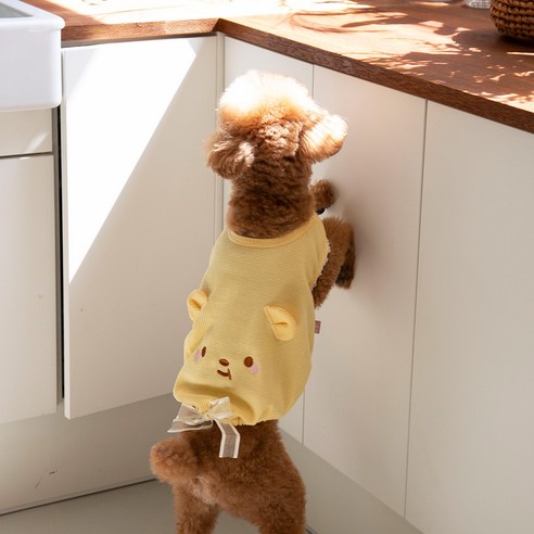 강아지옷 동물 와플 스트링 민소매 티셔츠, 곰