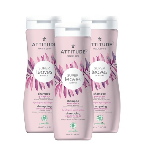 에티튜드 슈퍼 리프 사이언스 내추럴 샴푸 모이스처 리치 퀴노아 & 호호바 비건, 3개, 473ml