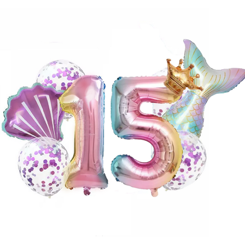 파파 파티 생일파티 숫자 풍선 세트, 1세트, 머메이드 15