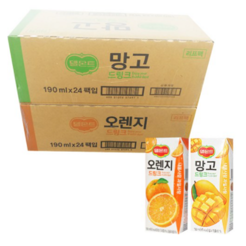 델몬트 음료 190ml 48팩 (오렌지 24팩 + 망고 24팩)