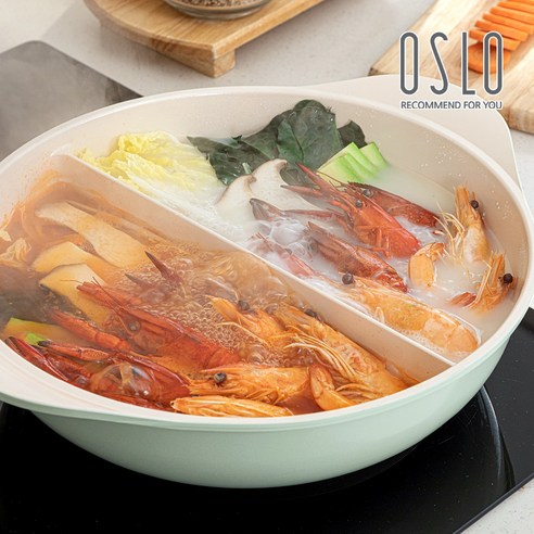 OSLO 허브 인덕션 반반 샤브냄비, 혼합색상, 28cm
