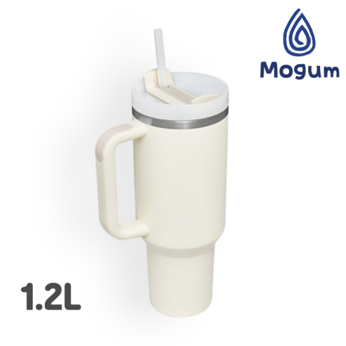 모굼 1.2리터 대용량 스텐 텀블러 빨대 포함, 1개, 1200ml, 크림화이트
