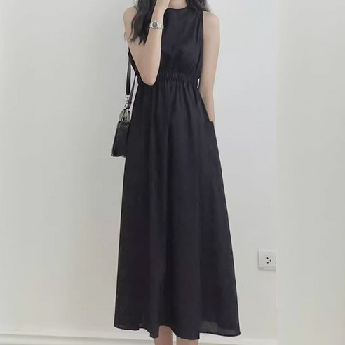 에스알비 민소매 밴딩 롱 드레스 검정원피스