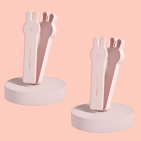체리닷컴 휴대용 귀여운 곰돌이 토끼 수저통 케이스, 2개, 핑크 토끼