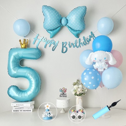 연지마켓 시나모롤 산리오 생일풍선 파티세트, 블루실속숫자(5)