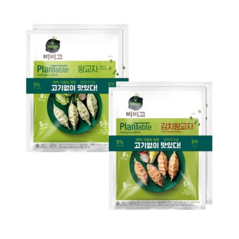 비비고 100%식물성 비비고 플랜테이블왕교자x2+김치왕교자x2, 100%식물성 비비고 플랜테이블왕