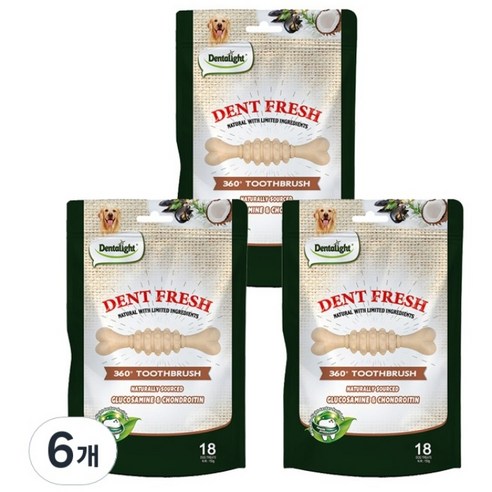 덴탈라이트 덴탈 프레쉬 360도 칫솔 강아지 덴탈껌, 관절보호, 150g, 6개