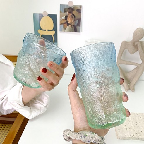 GU Ins 그라데이션 빙하 패턴 유리 북유럽 주스 컵 커피 컵 크리 에이 티브 수지 패턴 컵 거품 컵, 색깔9