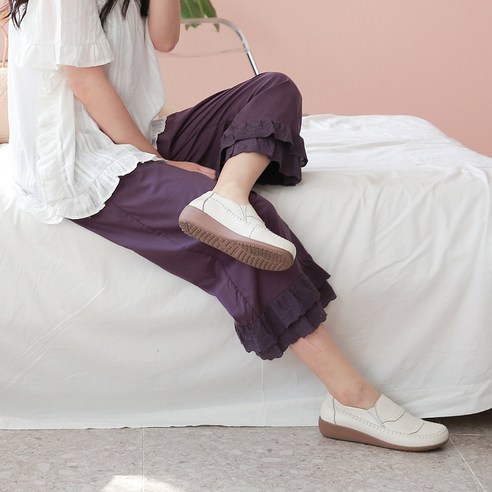 서빈 여성용 프릴 이중 레이스 8부 레이어드 속바지 면 파자마 잠옷바지