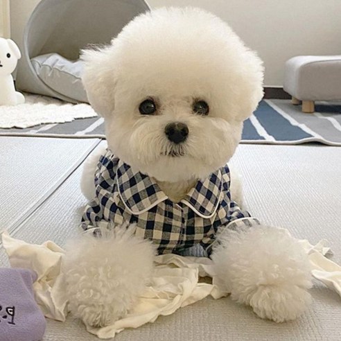 강아지 체크파자마 슬립웨어 잠옷, 네이비