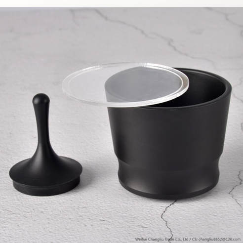 JINGHENG 도징링 도징툴 51mm 58mm 홈커피 세트, 도징컵블랙(58mm)뚜껑포함