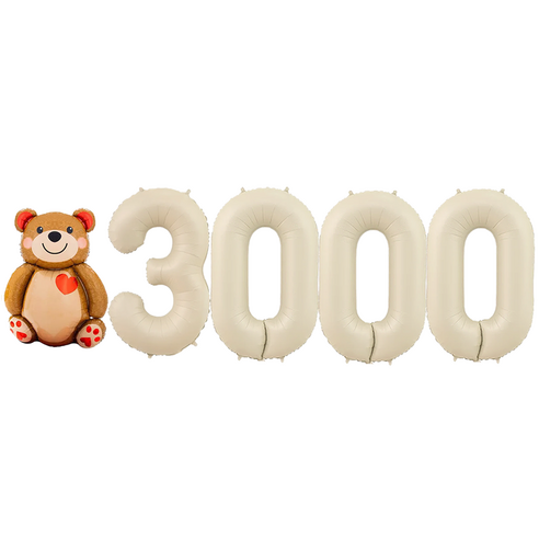 파파 파티 곰돌이 풍선 생일 파티 숫자 풍선 세트, 1세트, 곰돌이 3000 크림