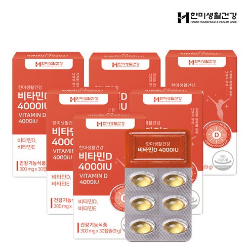 한미생활건강 비타민D 4000IU 스위스 DSM사 활성 비타민D3 300mg 30정 6박스, 6개