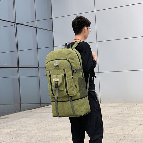 DFMEI 100L 키높이 숄더 남녀 초대용량 캔버스 백팩 아웃도어 스포츠 라이트 투어일감, DFMEI 100L 그린 오버사이즈