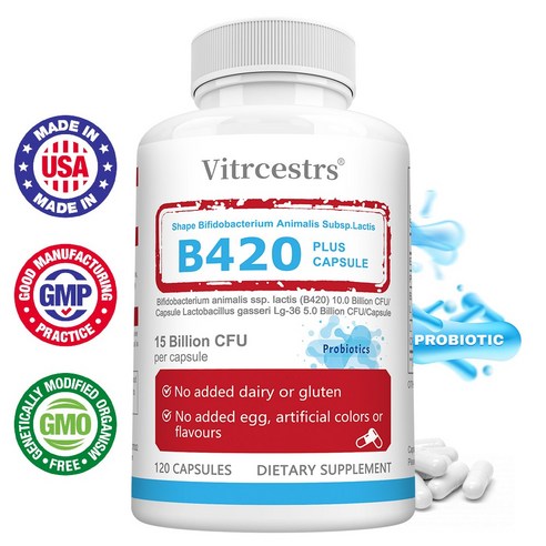 Shape 프로바이오틱스 캡슐, Bifidobacterium lactis B420, 캡슐당 150억 CFU, 장 건강 지원, 유제품, 글루텐 프리, 2개, 60회분