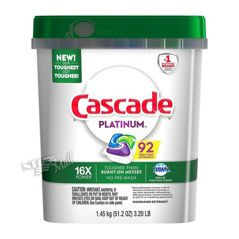 Cascade 캐스캐이드 플레티넘 16X 식기세척기 세제 프레쉬 센트 92개입 51.2oz(1.45kg), 1개