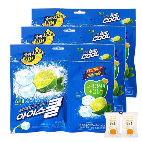 해태 아이스쿨 껌(리필형) x 3봉(+밀크츄 2개포함) – 시원하고 달콤한 즐거움