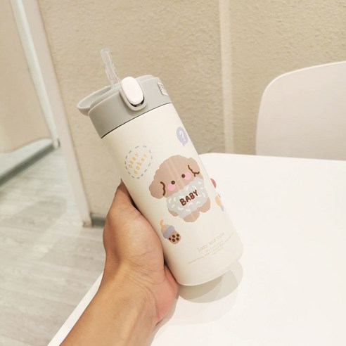 절연 컵 숙녀 크리 에이 티브 고 가치 휴대용 물 컵 하트 인 바람 간단한 짚 컵, 380ML 쌀 백곰, {"패션의류/잡화 사이즈":"컵"}