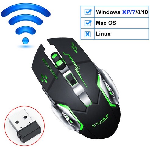 [XIG] 2.4G 무선 블루투스 마우스 게임 자동 충전식 인체 공학적 마우스 Rgb 백라이트 Usb 수신기 데스크탑 Pc 노트북 게이머, 블랙, 하나