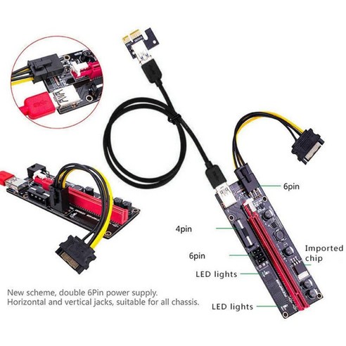 Retemporel Pci-E 라이저 카드 익스프레스 케이블 1X ~ 16X 그래픽 확장 60Cm USB 3.0 케이블(검은색 라인), 1개