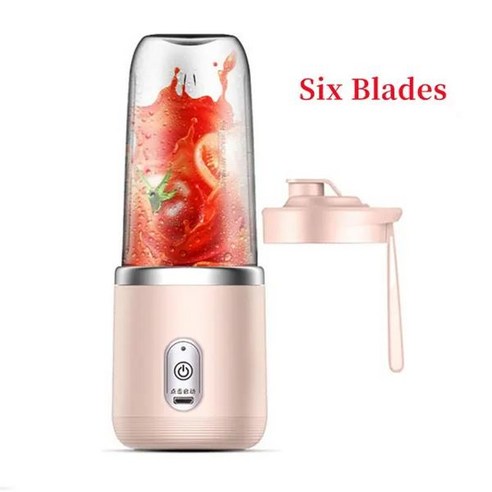 휴대용 USB 신선한 과일 주스 믹서기 미니 전기 착즙기 기계 스무디 메이커 컵 병, 036Blades Pink