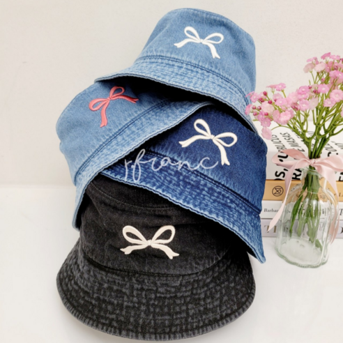 리본버킷햇 청벙거지모자 데님벙거지 청버킷햇
