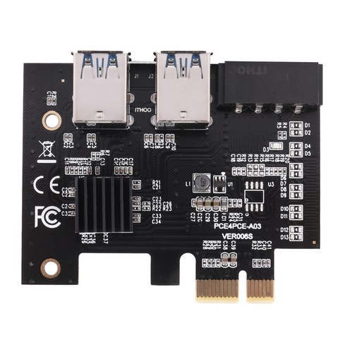 Xzante PCI-E 1 - 4 라이저 카드 1X 16X 포트 듀얼 레이어 USB3.0 확장 BTC 광부 채굴, 검은 색
