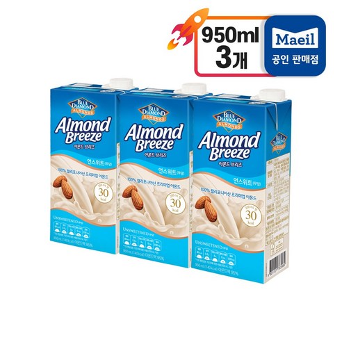 블루다이아몬드 아몬드 브리즈 언스위트, 950ml, 3개