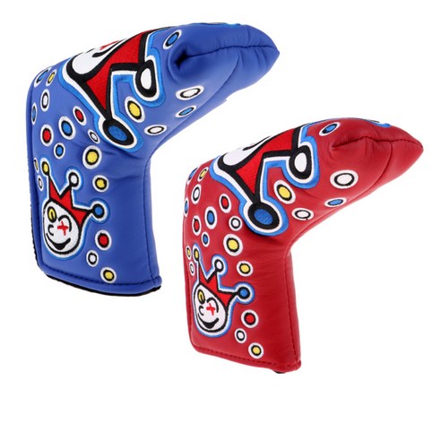 2 피스 pu 가죽 방수 자수 골프 퍼터 headcovers 블루 + 레드