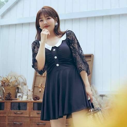 KORELAN 수영복 여자 뚱뚱하다 mm 200근 강철 받침 가슴 보수 수영복, 검정색, {"사이즈":"XXL"}