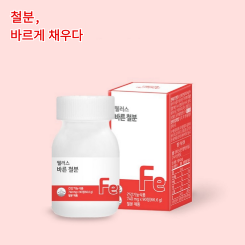 임산부 수유부 철분 영양제 웰러스 바른 철분 보충제, 1개, 90정