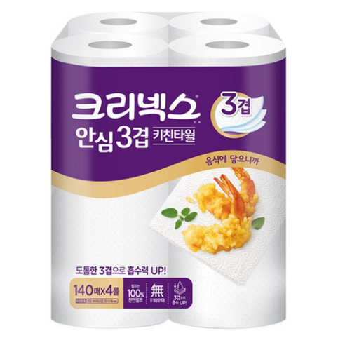   크리넥스 프리미엄 안심 3겹 천연펄프 키친타올, 140매, 4개