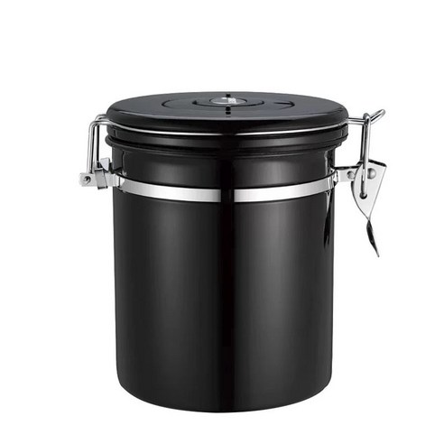 엘빈스 배기 밸브 스테인리스 스틸 밀봉 커피보관용기 1.5L, 1개, 블랙