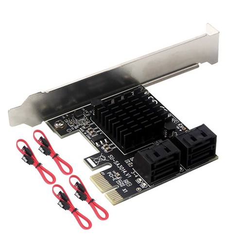 Xzante 새로운 PCIe SATA 확장 카드 PCI-E X1 - 4포트 SATA3.0 6G 데스크탑 어댑터 SATA3 카드(4개의 케이블 포함), 검은 색