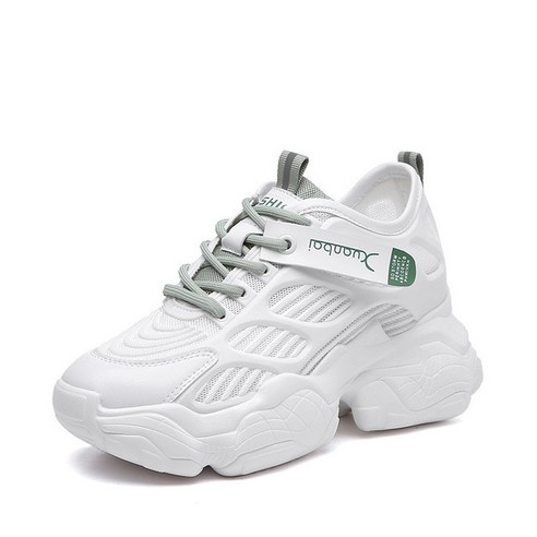 ANKRIC 여성운동화 메쉬 표면이 증가된 스포츠 캐주얼 신발 두꺼운 밑창 흰색 신발 통기성