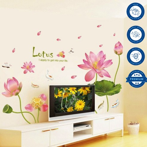 핑크 연꽃 잎 벽 스티커 소파 Tv 배경 아트 데칼 홈 장식, 하나, 보여진 바와 같이