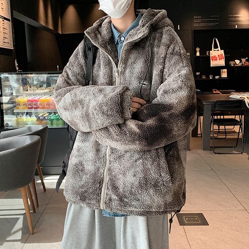 mxt넥타이 염색 폴라 양털 코트 남자 가을 겨울 양털 안감 두꺼운 양고기 면화 패딩 코트 느슨한 한국어 패션 커플 코튼 패딩 코트