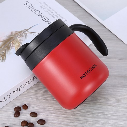 손잡이 커피 텀블러 사무실 커피잔 304 스테인리스강 머그컵 물컵 선물컵, 350ml 레드, 350ml