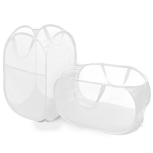허플 접이식 메쉬 빨래바구니 60L, 화이트 SET