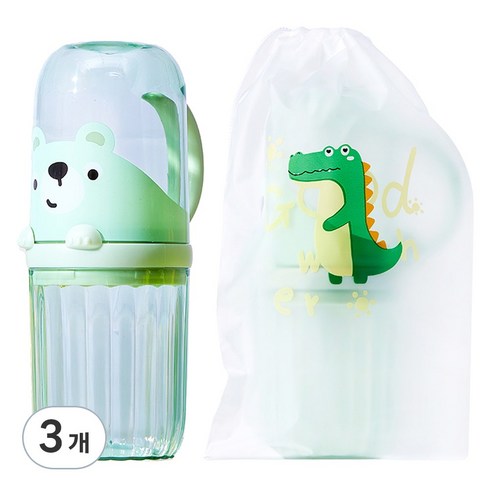 아우라팸 어린이 양치컵 칫솔 케이스, 그린, 3개