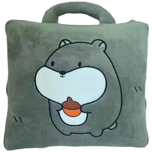 ANKRIC 밍크무릎담요 베개 이불 겸용 투인원 사계절 GM 접는 담요 베개 사무실 낮잠 담요, 회색 햄스터, 특별 가격 (담요 만)