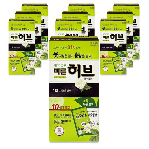 광동제약 내가그린 빠른허브 헤어칼라 염색약 1호 자연흑갈색 파우치형, 10개
