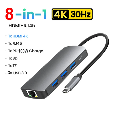 노트북도킹스테이션 USB C 허브 맥북 호환 아이패드 호환 프로 에어 M2 M1 Sumsang 3.0 C타입-HDMI RJ45 PD, 01 3-in-1