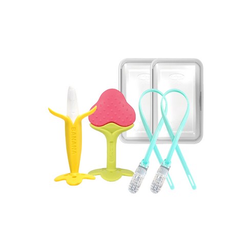 앙쥬 베스트 치발기 2종 (선택) + 케이스 2p + 집게홀더 2p 세트, 바나나+딸기