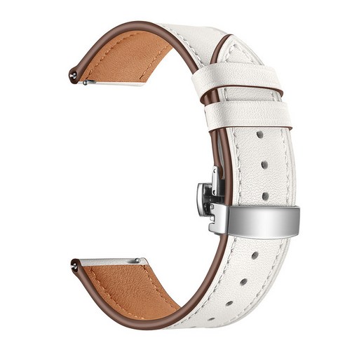 버터 플라이 버클 가죽 밴드 삼성 갤럭시 시계 4 44mm 40mm/갤럭시 시계 4 클래식 42mm 46mm/액티브 2 스트랩 시계 밴드, Silver White